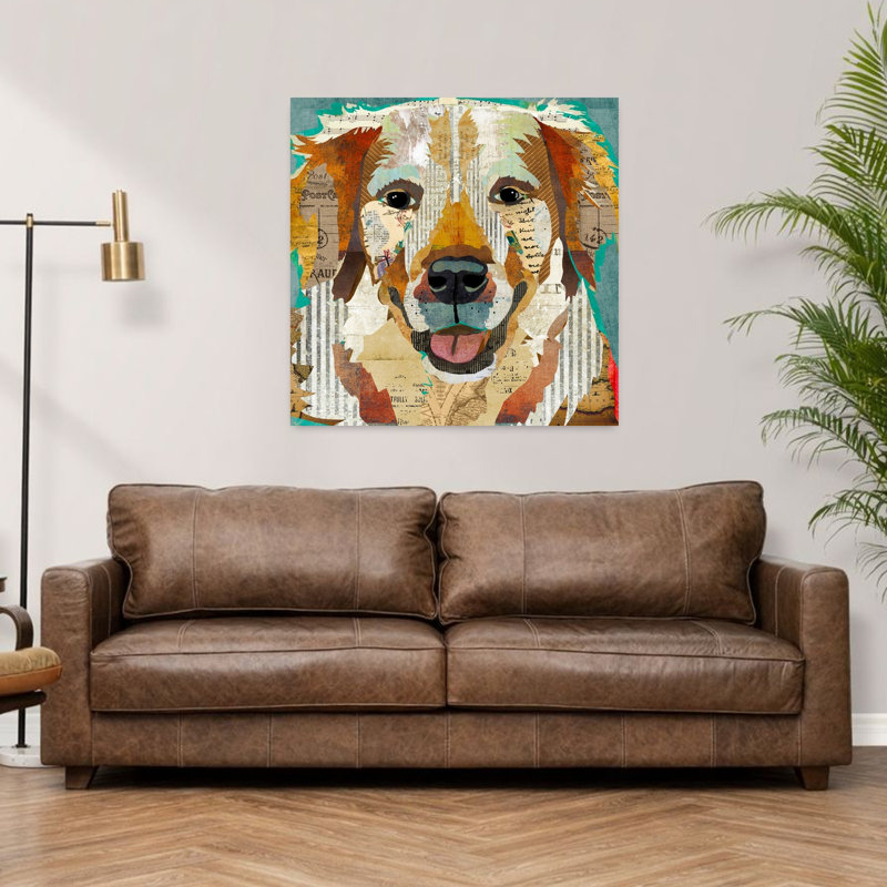 Art contemporain doré pour chien, H 36 po x l 36 po