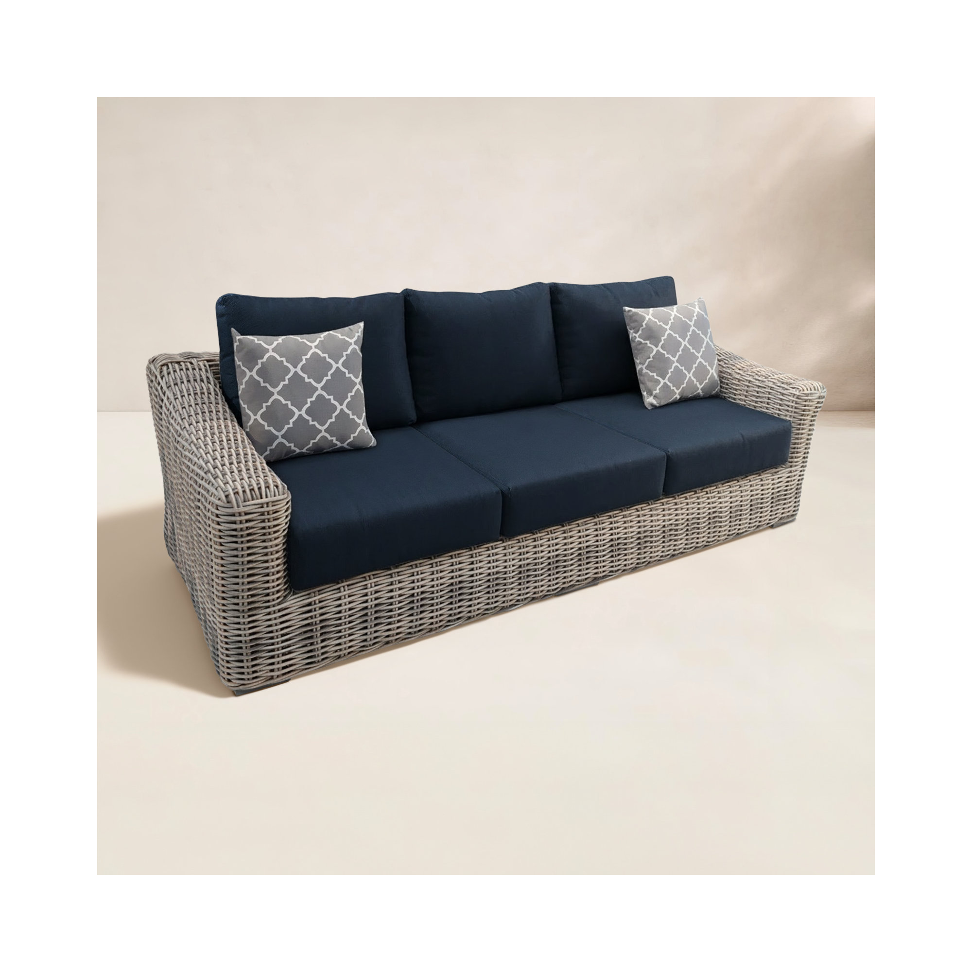 Sommer 91.3'' Wide Straight Wicker Patio Sofa with Cushions, Blue