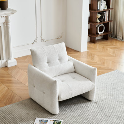 Fauteuil d'appoint confortable avec revêtement en velours effet pluie et soutien lombaire, idéal pour les petits espaces. Structure en bois massif, coussin inclus, décor parfait pour le salon.