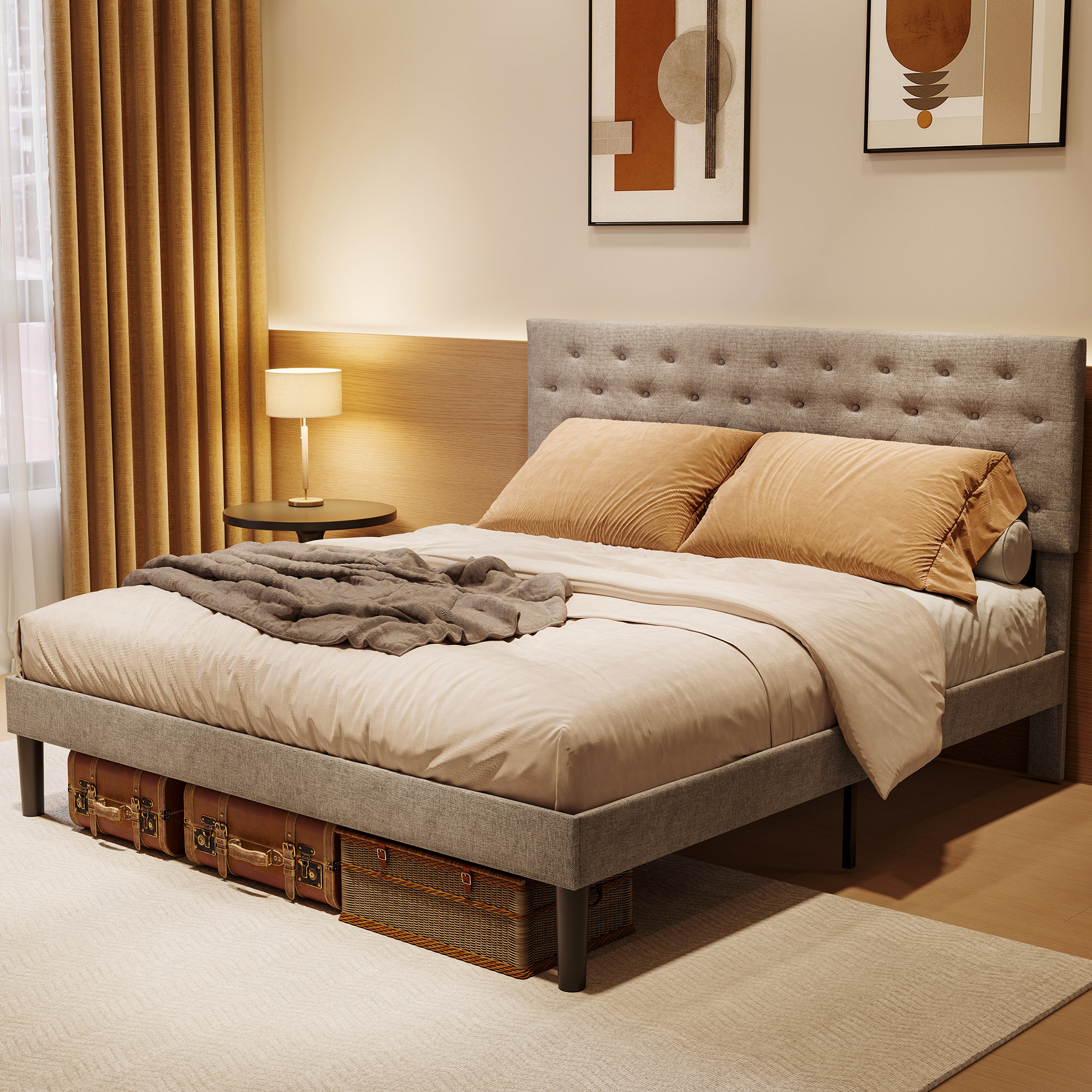 Winston Porter Upholstered Platform Bed With Adjustable Headboard,Queen