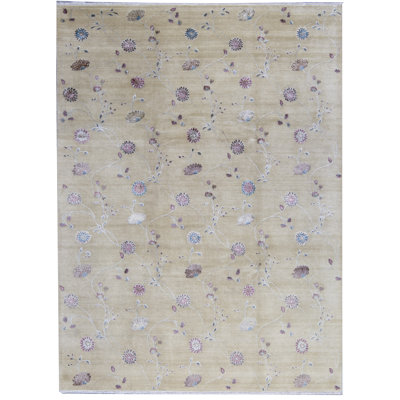 Hand-Knotted High-Quality Beige and Purple Area Rug
