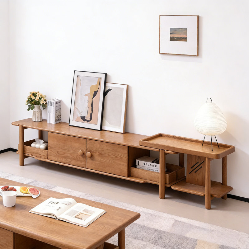 Meuble télé simple en bois massif rétractable