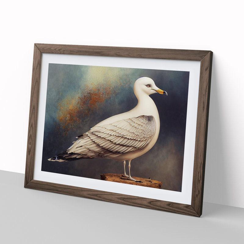 XH1022-6726X Painting Of A Seagull - Single Picture Frame Print, 46cm H x 64cm W x 2cm D, Walnut