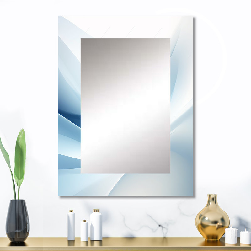 Blue and white Abstract Fractal Fusion II - Fractal Large Wall Mirror, Modern Decorative Mirror, Printed Metal Art, 32" x 24"