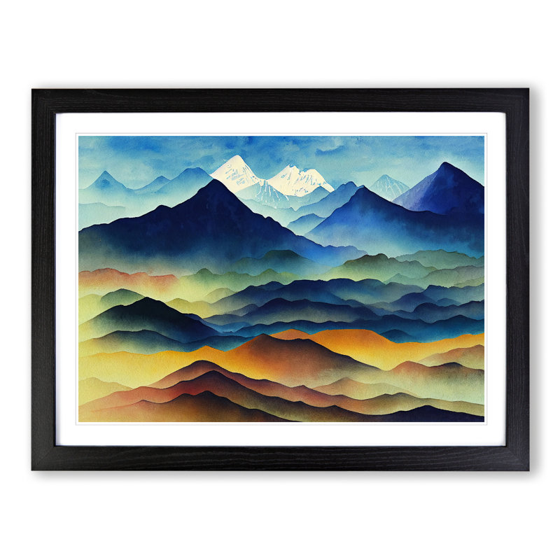 Watercolour Mountain Landscape Vol.4 1 Piece Single Picture Frame Painting, 25cm H x 34cm W x 2cm D, Black