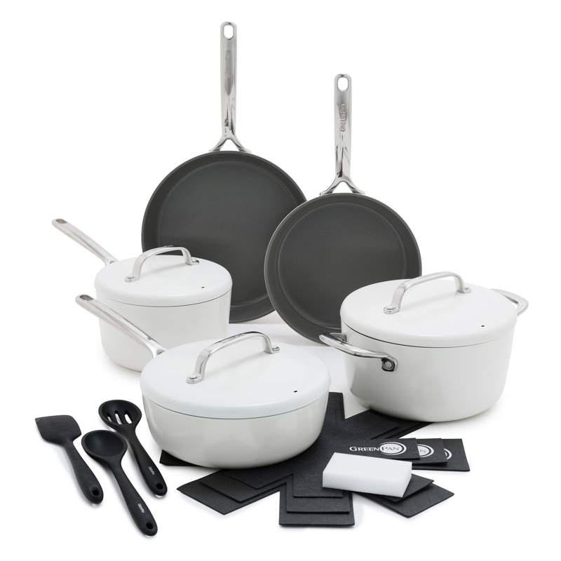 GreenPan GP5 Colors Healthy Ceramic Nonstick 15-Piece Cookware Set, Cloud Cream