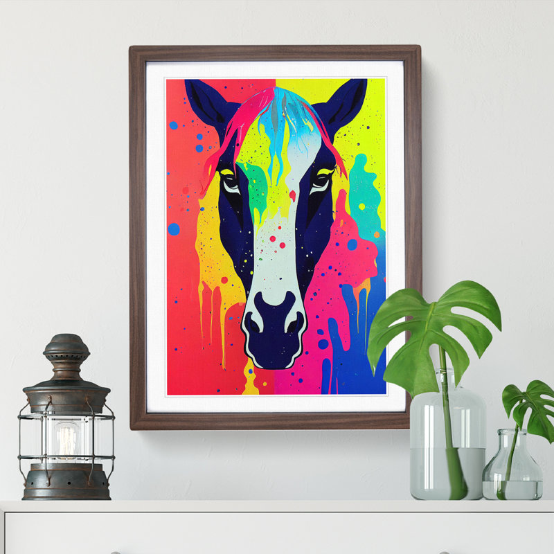 Horse Paint Drips No.2 Abstract - Single Picture Frame Painting, 34cm H x 25cm W x 2cm D, Walnut