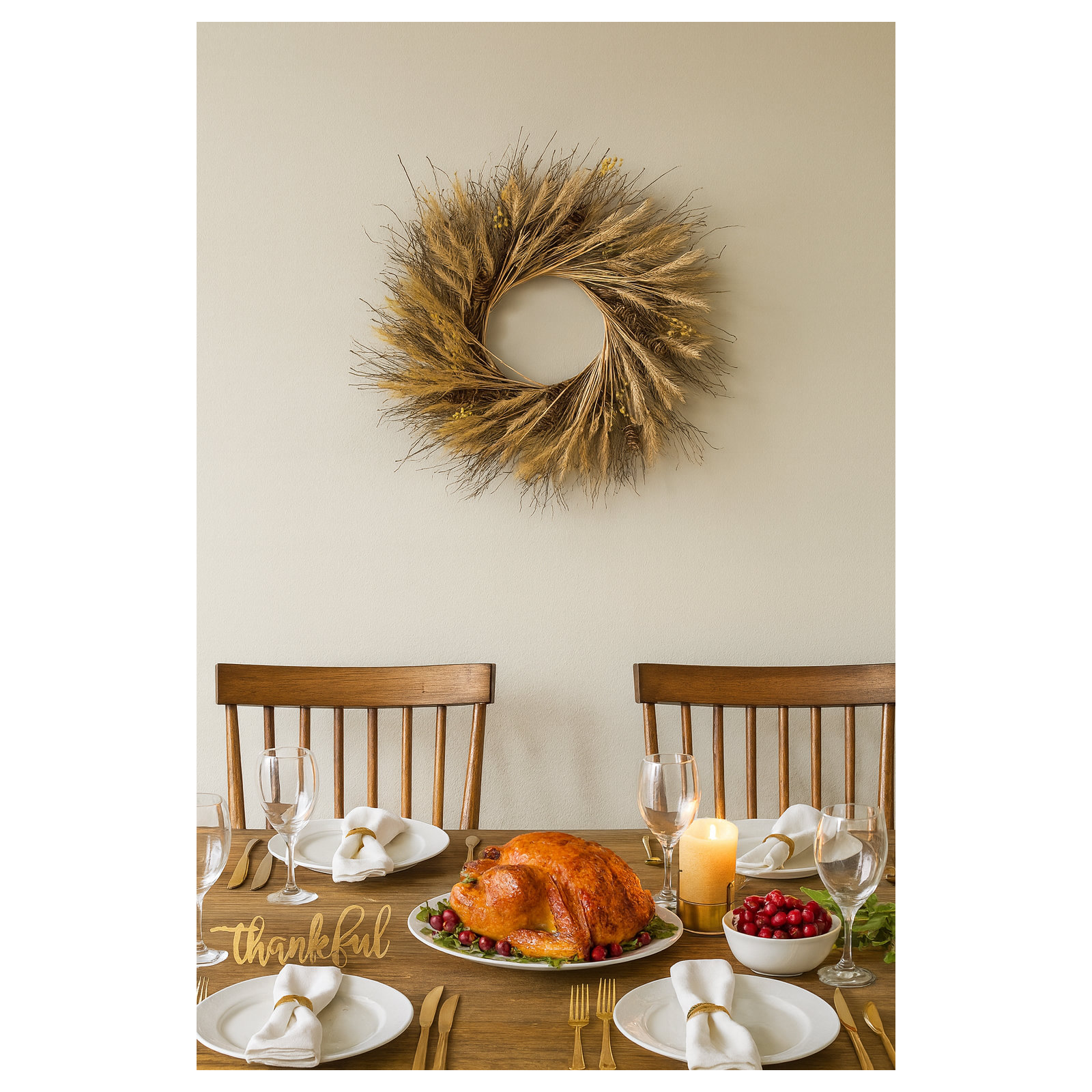 Preserved Wheat & Brush 22" Fall Wreath