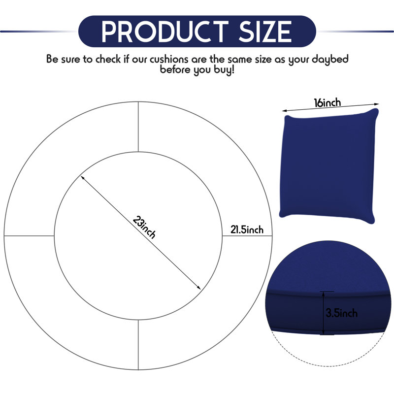 66" Outdoor Daybed Cushion Waterproof Replacement Round Bed Cushion, Navy Blue
