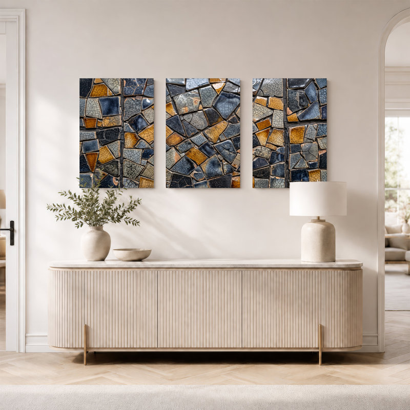 «Blue and Ochre», H 18 po x l 12 po x 3 pièces