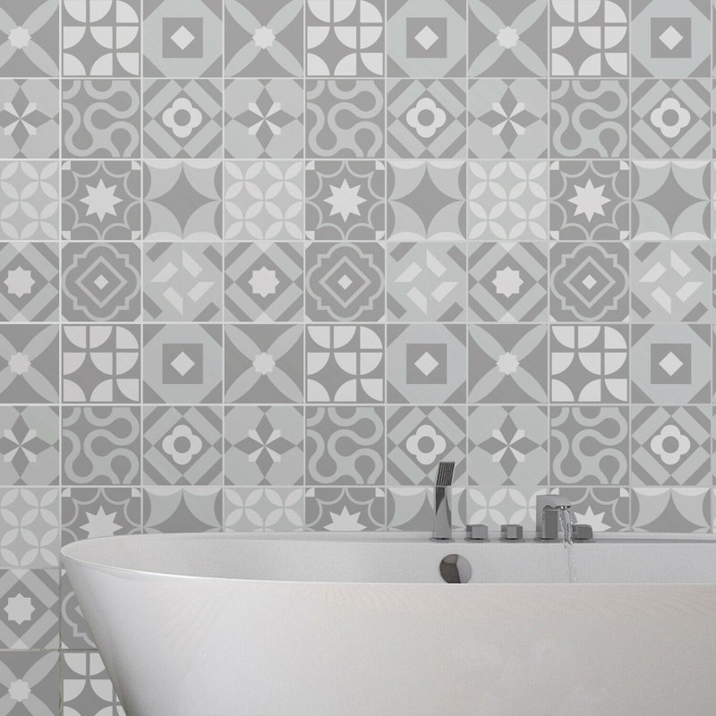 PVC Peel & Stick Mosaic Tile, Light Grey Retro