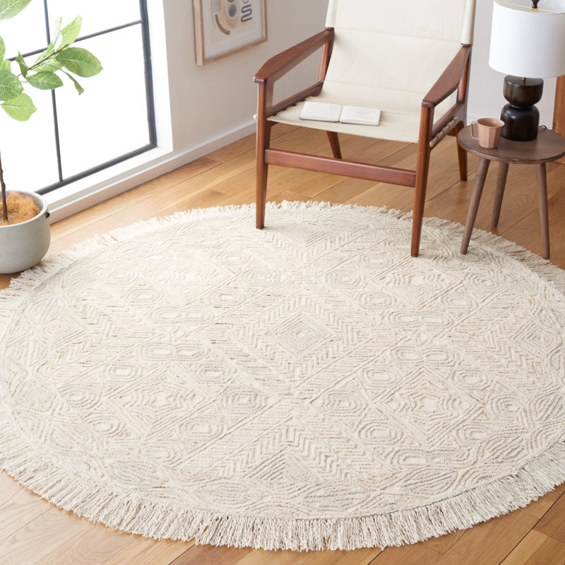 Aaditya Ikat 801 Area Rug In Beige, Round 6'