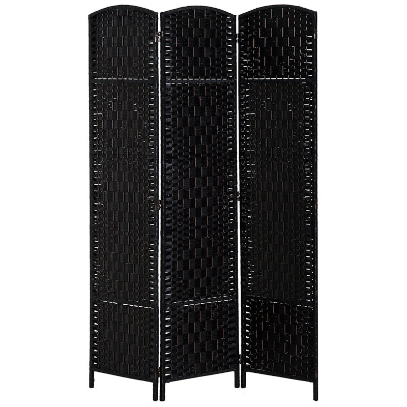 Paravent en osier de 6 pi de hauteur à 3 panneaux - noir, 70.75" H x 53.25" W x 0.75" D, Black
