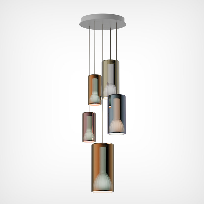 Lit Round Chandelier Pendants, Mixed Color, 5 Lights