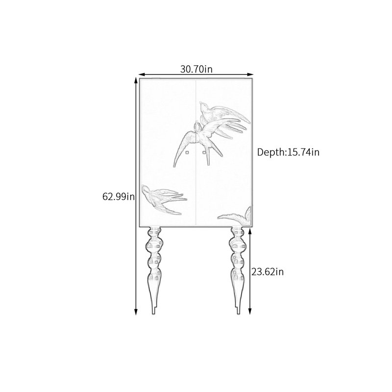 Armoire en bois rétro avec motif d'hirondelle