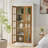 Freestanding Glass Door Pantry, Farmhouse Style Display Carwile with Lattice Windows for Hallways, Living Room, Kitchen & Office-28328932