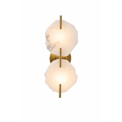 Transitional 2-Light Brass Wall Sconce With Natural Alabaster Accents