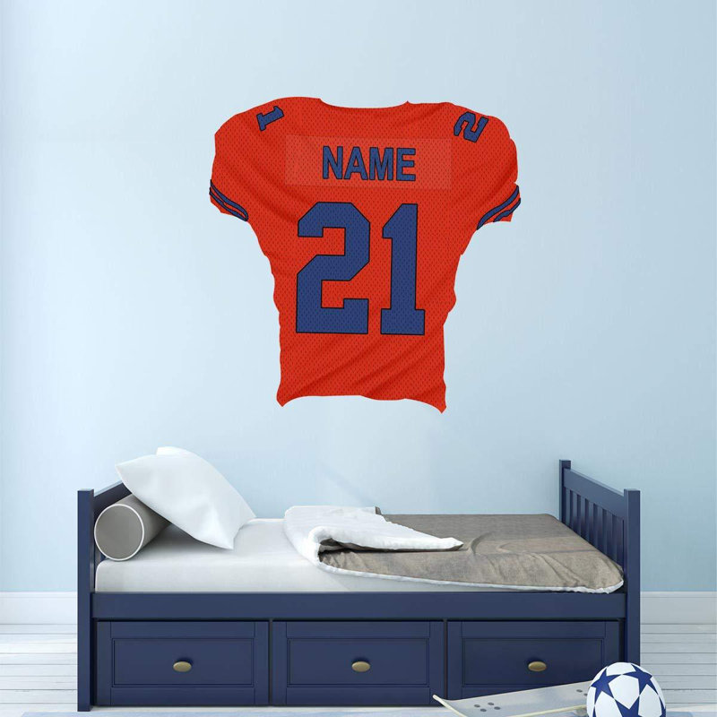 Décalcomanie murale nom et numéro personnalisé jersey, H 16 po x l 16 po, Orange