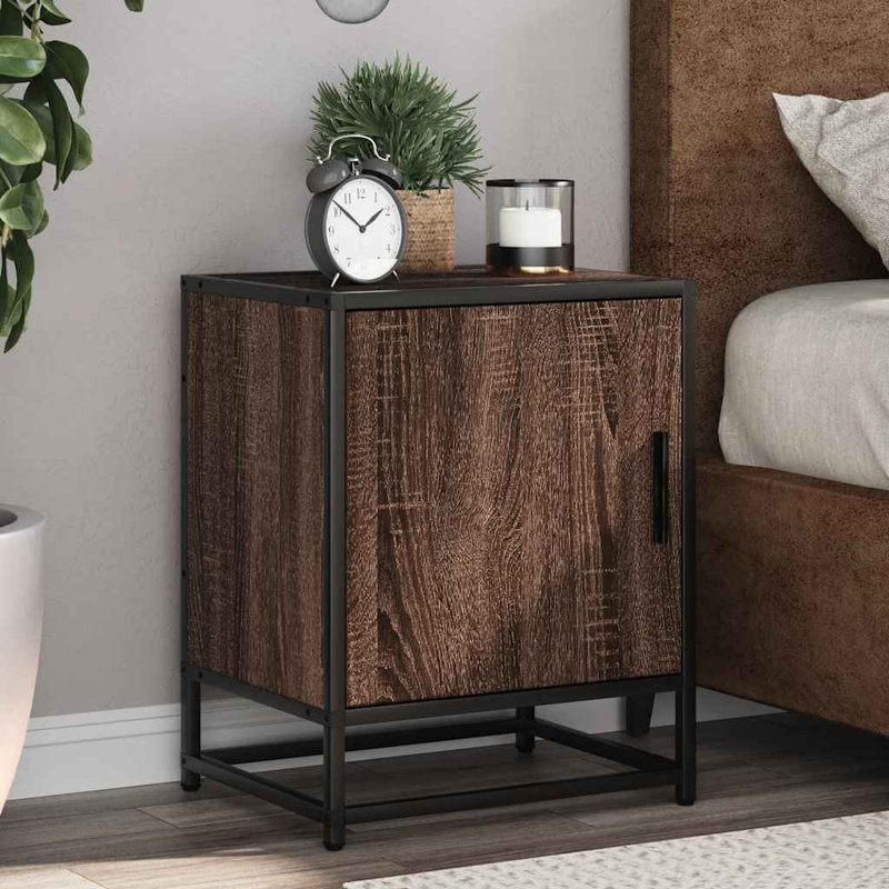 40cm W Metal Bedside Table, Brown oak