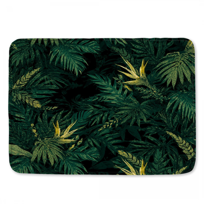Tapis de bain feuilles de palmier tropical, 34in W x 21in L