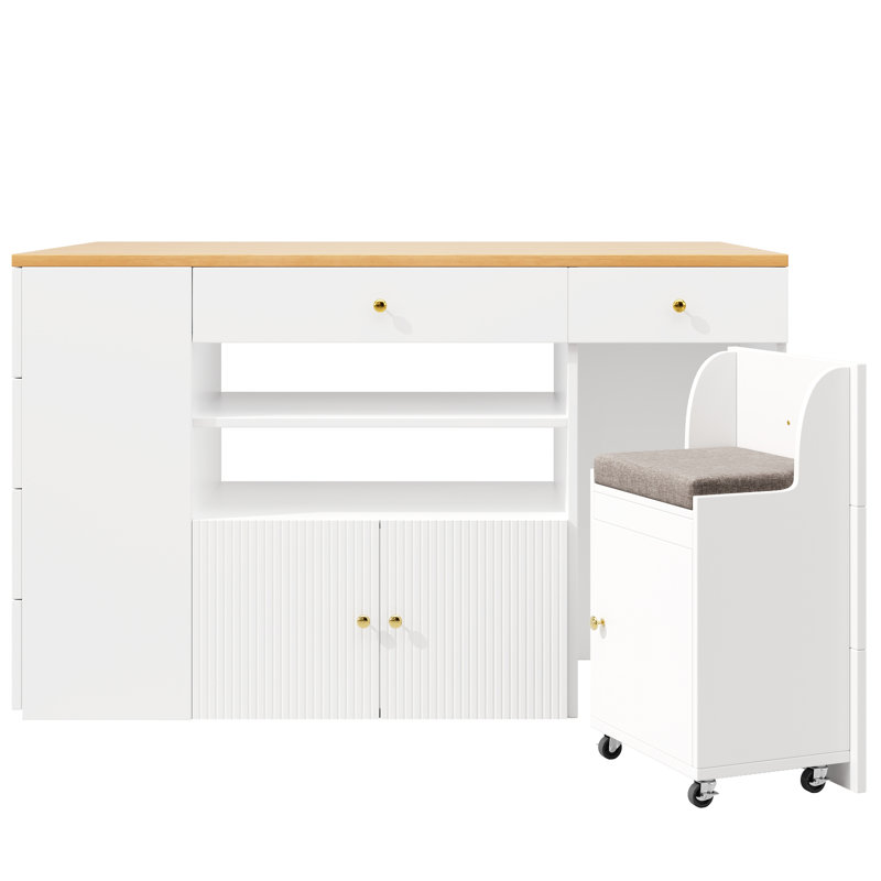 Wood Kitchen Island, White