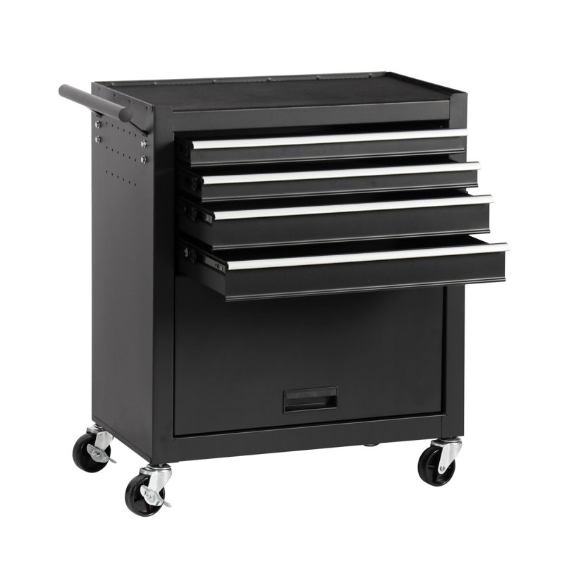 Coffre à outils 4 tiroirs, armoire à 4 roulettes avec tiroirs, convient aux garages, entrepôts, ateliers, ateliers de réparation, noir
