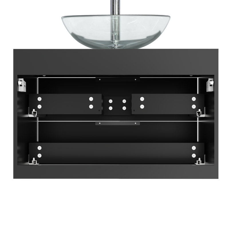 Sharee 30" Wall Mount Bathroom Vanity with Glass Vessel Sink, Black
