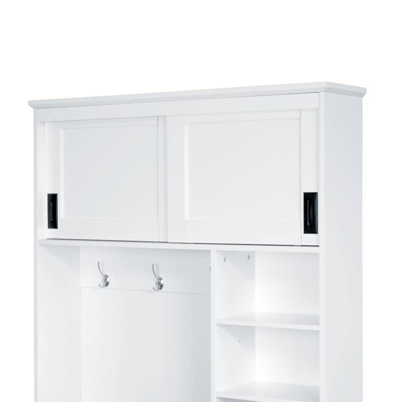 U-Can Modern Entryway Bench With Coat Rack, 3 Shelves And Drawers, 3 Sturdy Hooks, 40.2'' Wide Hall Tree With Storage Bench For Hallway, Entryway, Living Room
