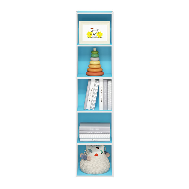 Heintzel 132.2H x 30.5W x 23.7D 5-Tier Open Shelf Bookcase, Light Blue/White