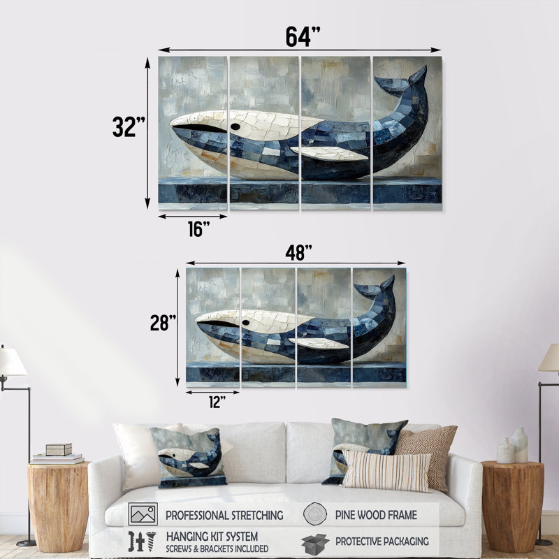 Beluga d'art inuit canadien dans des tons bleus et gris - ensemble de décorations murales d'art inuit canadien