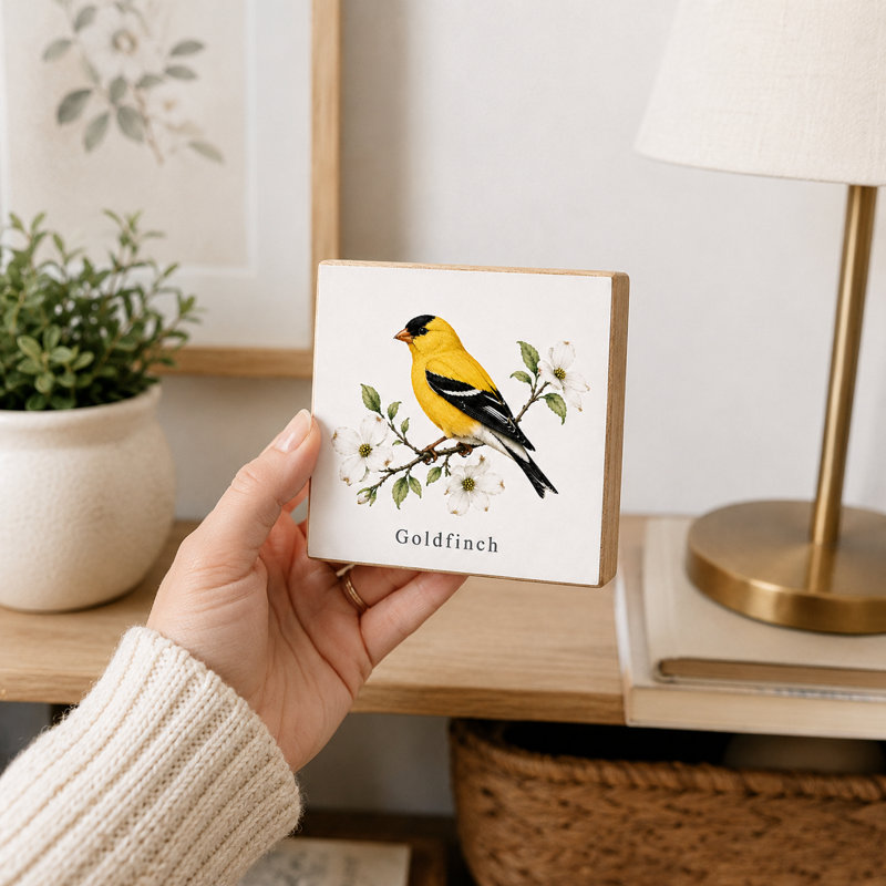 Bloc décoratif carré en bois Goldfinch Mini Art Block, 5,5 pouces