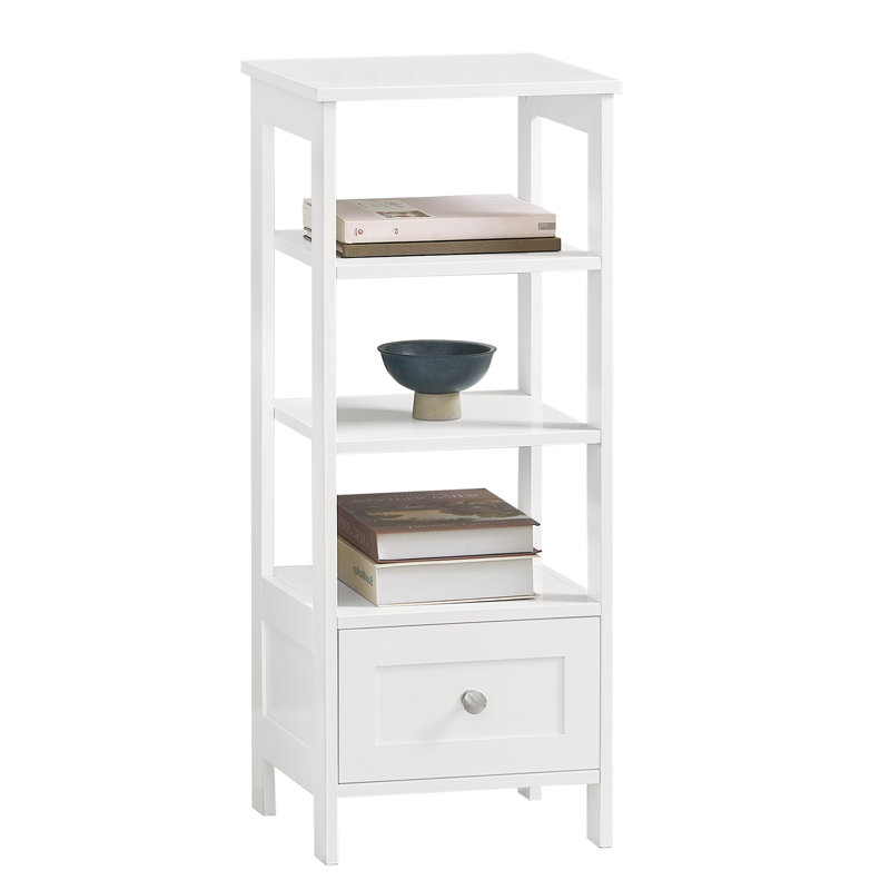 Side Table with 3-Tier Open Shelves and 1 Drawer Narrow End Table for Bedroom Living Room White 11.8"W x 11.0"D x 29.1"H