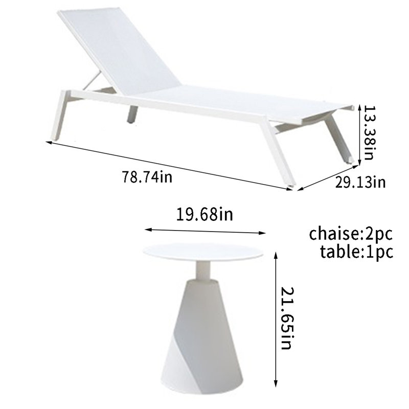Chaise longue d'extérieur en aluminium avec table en alliage d'aluminium