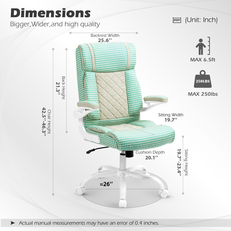 Fauteuil de bureau ergonomique en tissu, Bleu vert, Bleu vert