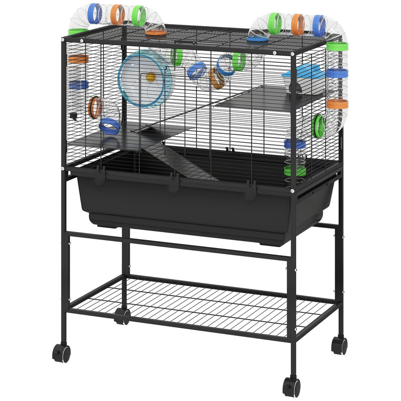 Grandes cages à 3 niveaux et petits animaux avec rangement, mobile moderne