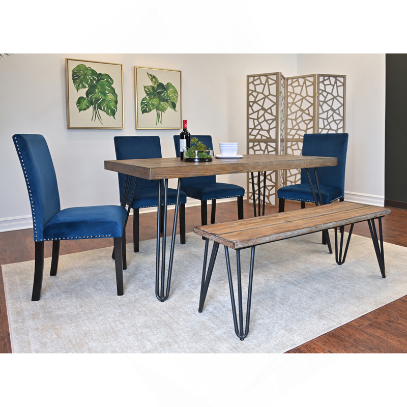 Ensemble de salle à manger 6 pièces Ashpin, table de salle à manger en épingle à cheveux avec 4 chaises et banc, 3 options de couleur