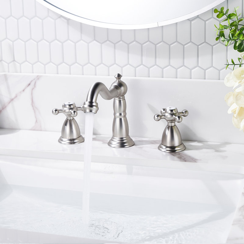 Widespread Faucet 2-handle Bathroom Faucet with Drain Assembly, Brushed Nickel