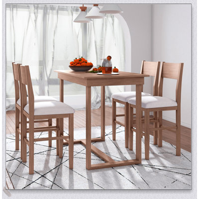 Farmhouse Counter Height 5-Piece Dining Set with Rectangular Table and 4 Chairs for Compact Spaces
