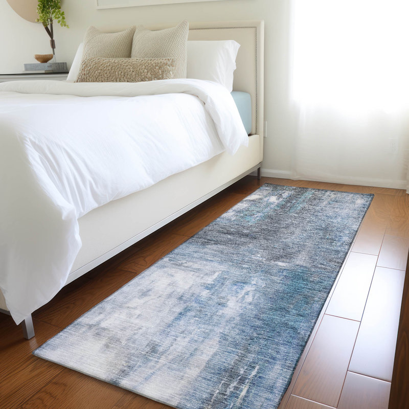 Machine Washable Indoor/Outdoor Chayden ACN1095 Blue Rug, Runner 2'3" x 7'6"