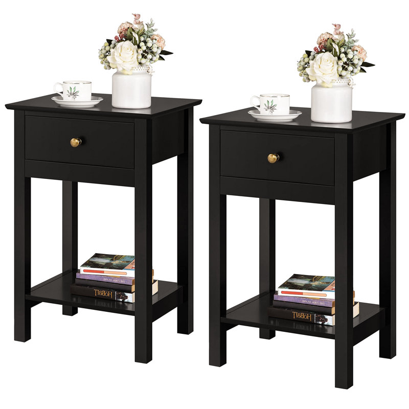 40cm W Solid Wood Bedside Table, Black