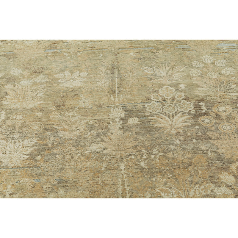 Hand Knotted Wool Area Rug in Beige And Silver, Rectangle 5' x 8'