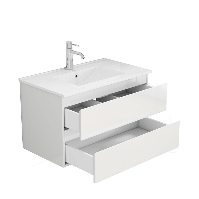 Meuble-lavabo moderne avec lavabo et 2 tiroirs spacieux à fermeture en douceur, parfait pour les salles de bain de taille moyenne