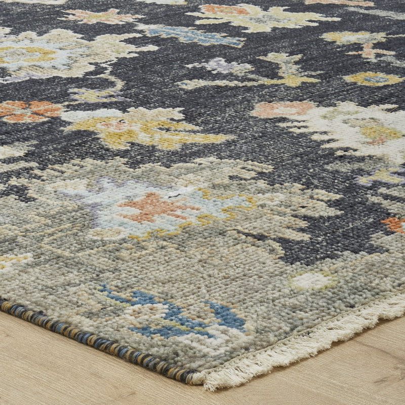 Amaris Midnight Bloom Hand-Knotted Wool Area Rug, Rectangle 9' x 12'