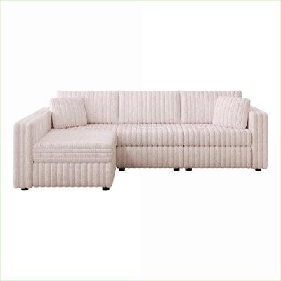Sectional Sofas | Modern 106.3" L-Shaped 4-Seat Modular Solid Wood Sofa for Living Room &amp; Bedroom | Light Pink | Standard