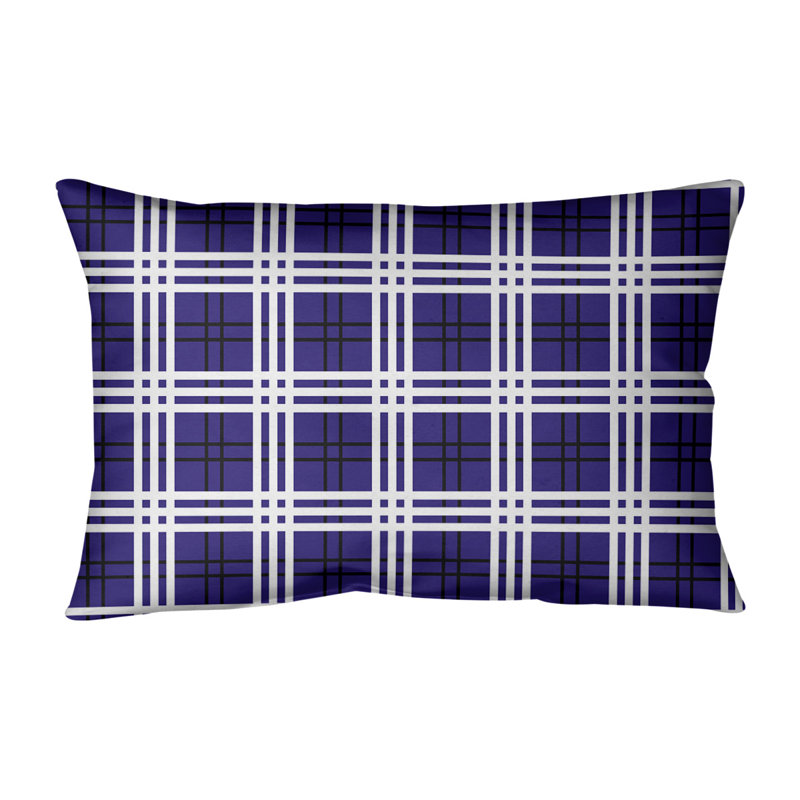 Plaid Leather/Suede Reversible Throw Pillow, Purple/Black/White, Cotton Blend