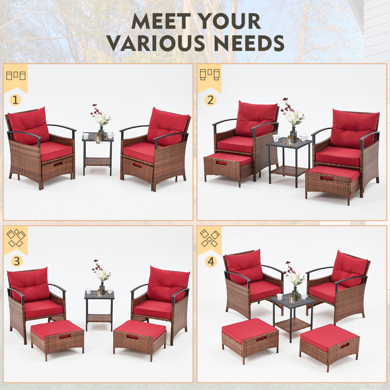 Rashaan 2 - Person Patio Conversation Set with Cushions, Red
