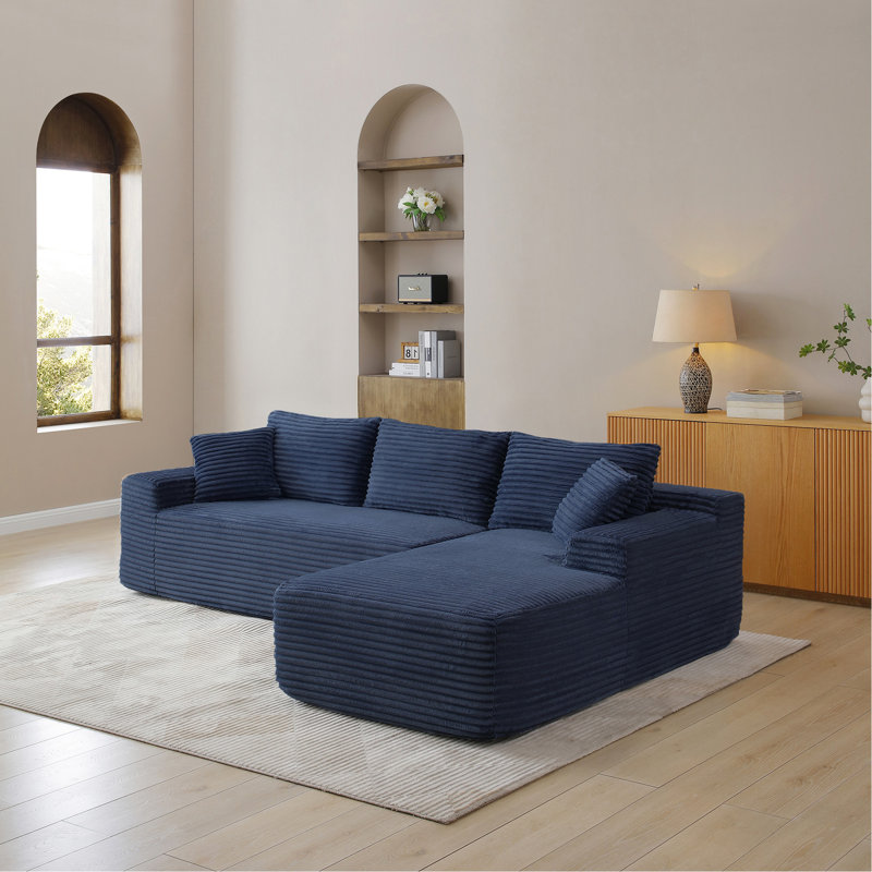 Canapé modulaire de 105 po, canapé modulaire Cloud avec assise profonde, canapé modulaire moderne en L avec méridienne, fauteuils rembourrés pour la chambre du salon, sans assemblage, (BLEU)