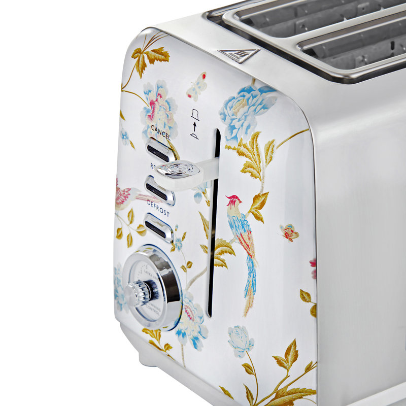 Laura Ashley Elveden Stainless Steel Toaster 2 Slice By VQ - Multi Functional 2 Slice Toasters Wide Slots with 7 Variable Browning Control, Defrost & Reheat Mode - Bread Toaster with Warming Rack