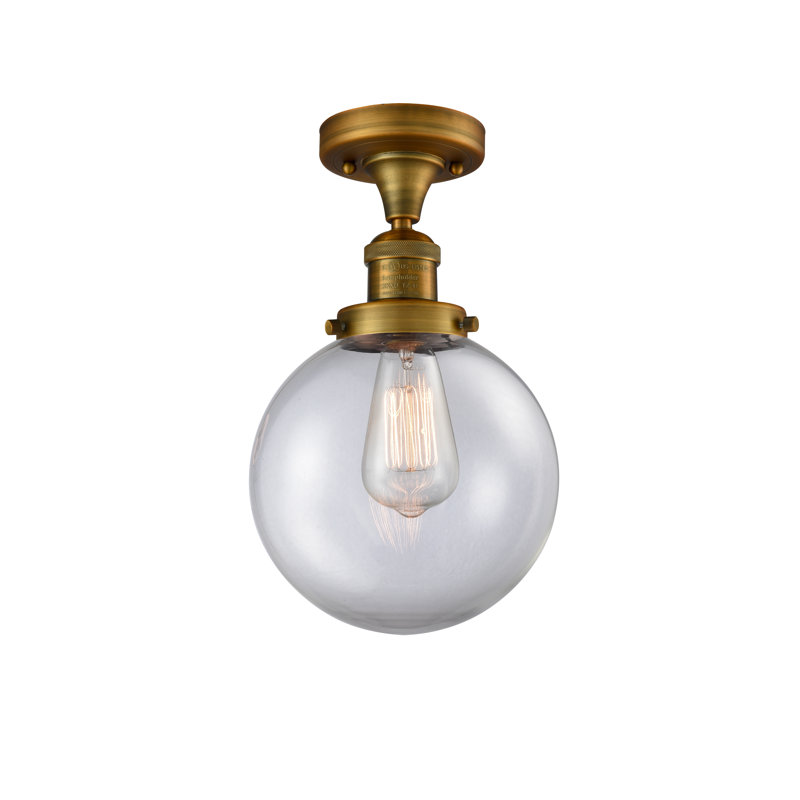 Adelaida Glass Semi Flush Mount, No Bulb Included, Clear, Brushed Brass