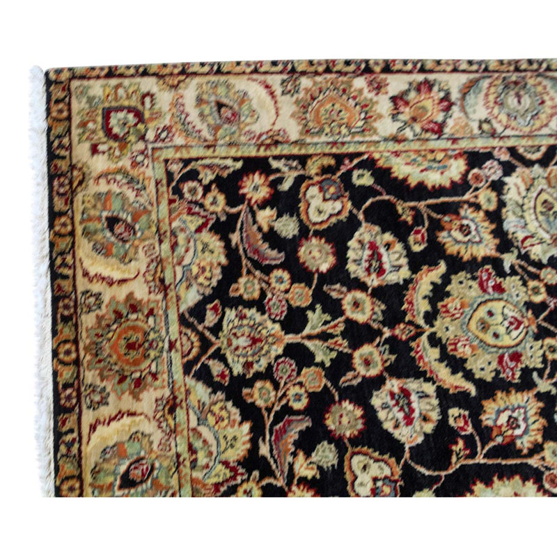 Tapis oriental noir / beige en laine tissé à la main 3 pi 1 po x 5 pi 1 po Oriental